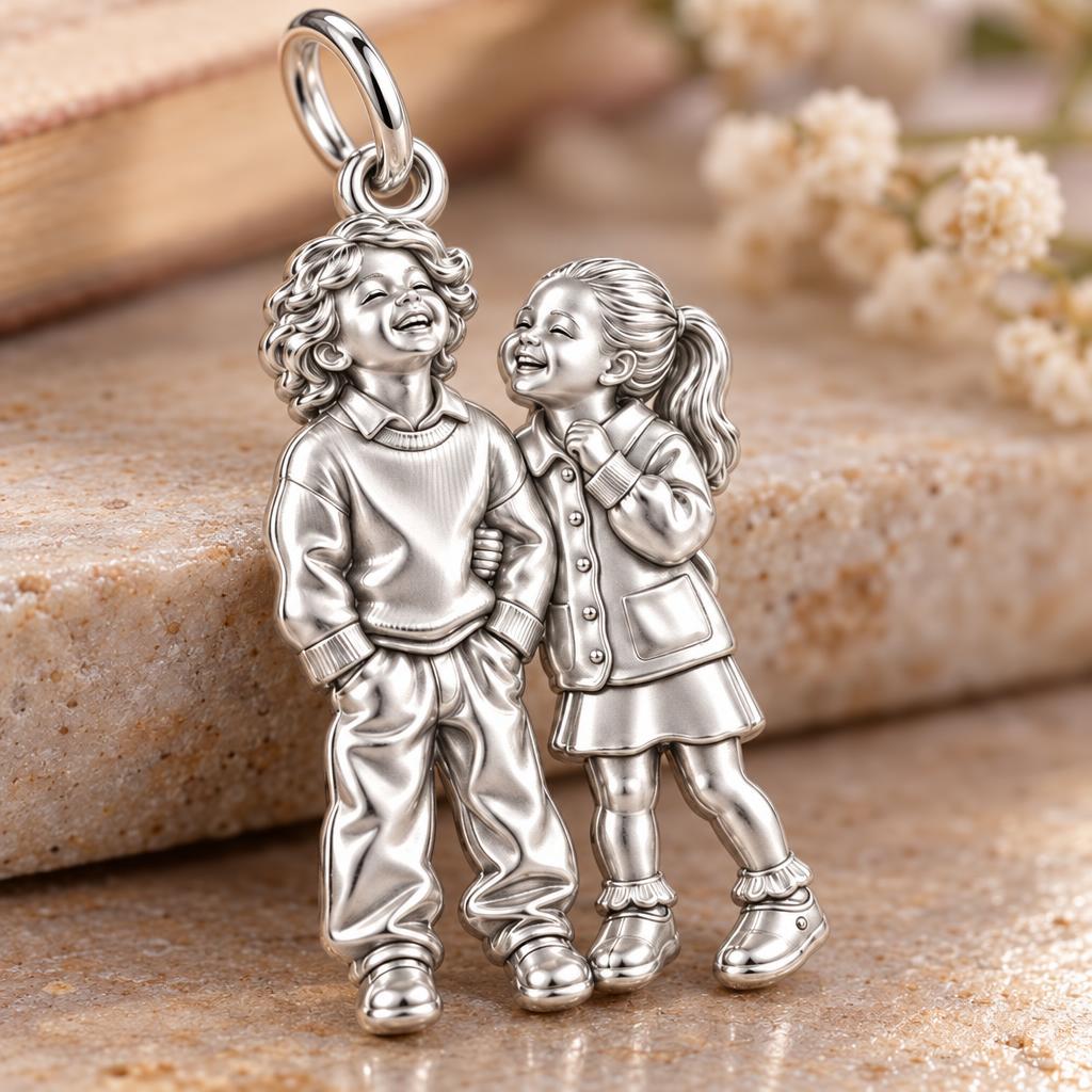 Laughter and Love Siblings Charm Bracelet – Personalized Mom Gift – macro detail of the charm
