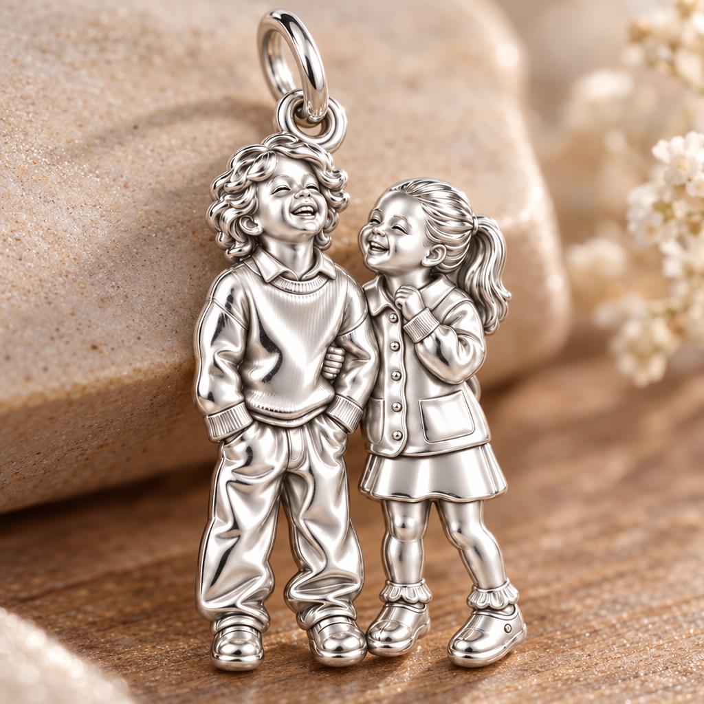 Laughter and Love Siblings Charm Bracelet – Personalized Mom Gift – macro detail of the charm