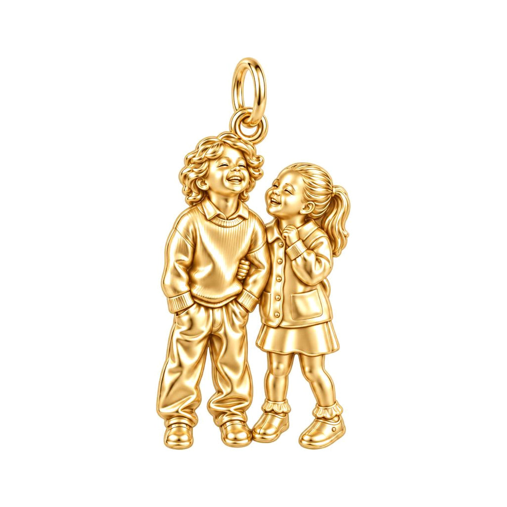 Laughter and Love Siblings Charm Bracelet – Personalized Mom Gift – 18K gold charm, front view