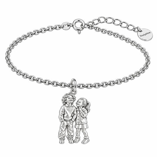 Laughter and Love Siblings Charm Bracelet Set – silver, front view