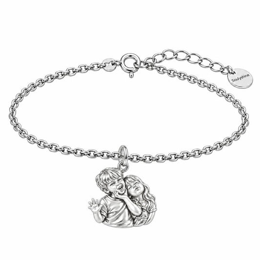 Laughter and Love Siblings Charm Bracelet Set – silver, front view