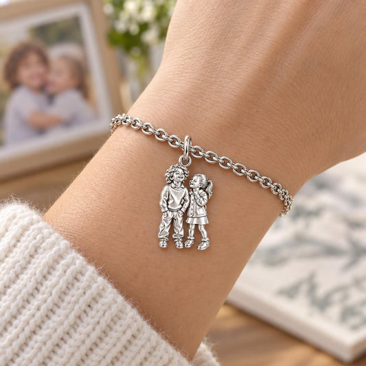 Laughter and Love Siblings Charm Bracelet Set – worn / in use