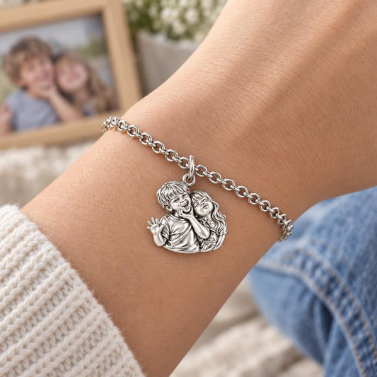 Laughter and Love Siblings Charm Bracelet Set – worn / in use