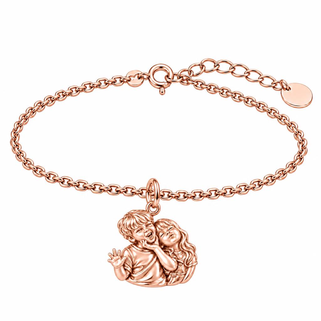 Laughter and Love Siblings Charm Bracelet Set – rose gold, front view