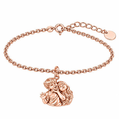 Laughter and Love Siblings Charm Bracelet Set – rose gold, front view