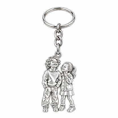 Laughter and Love Siblings Charm Keychain – silver, front view