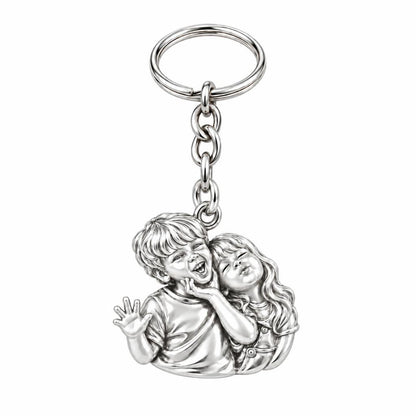 Laughter and Love Siblings Charm Keychain – silver, front view