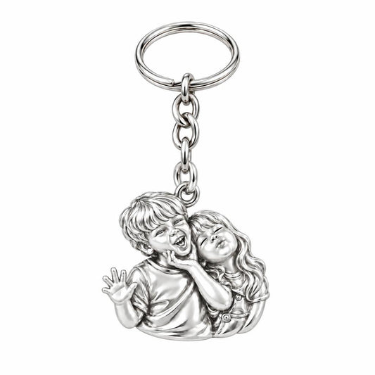 Laughter and Love Siblings Charm Keychain – silver, front view