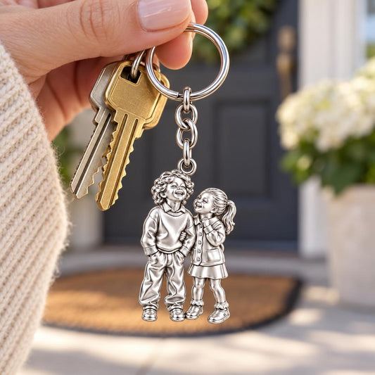 Laughter and Love Siblings Charm Keychain – worn / in use