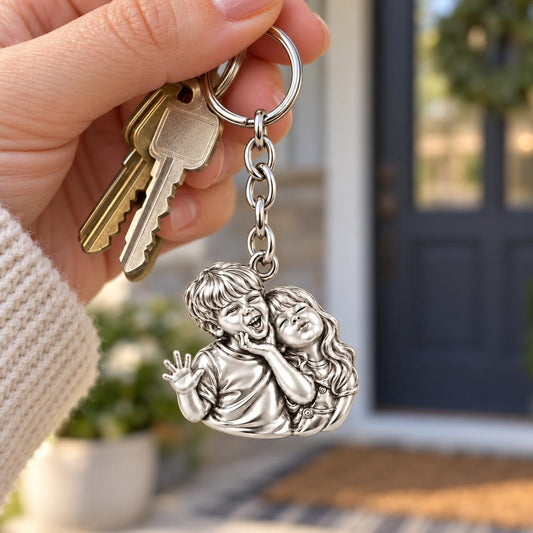 Laughter and Love Siblings Charm Keychain – worn / in use