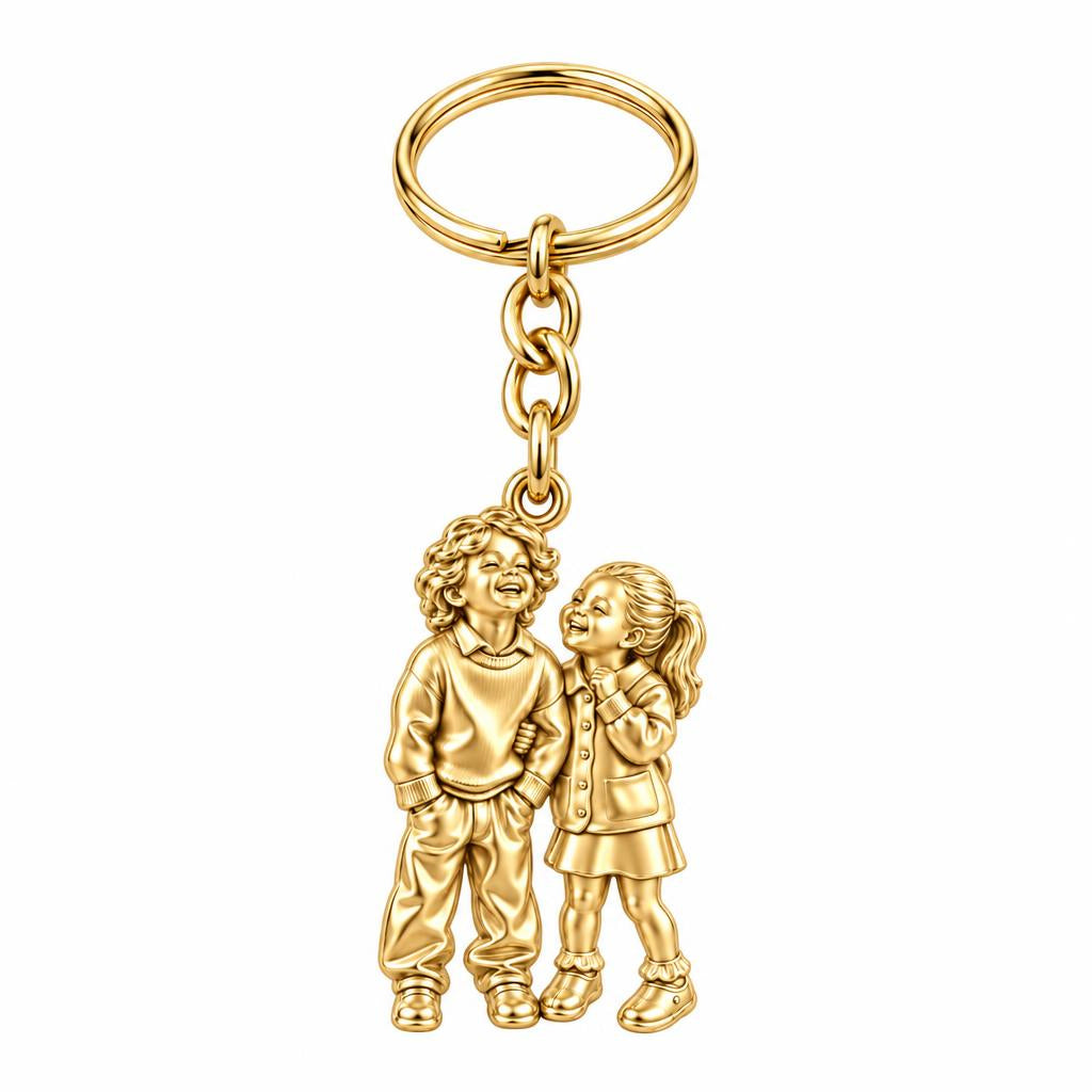 Laughter and Love Siblings Charm Keychain – 18K gold, front view