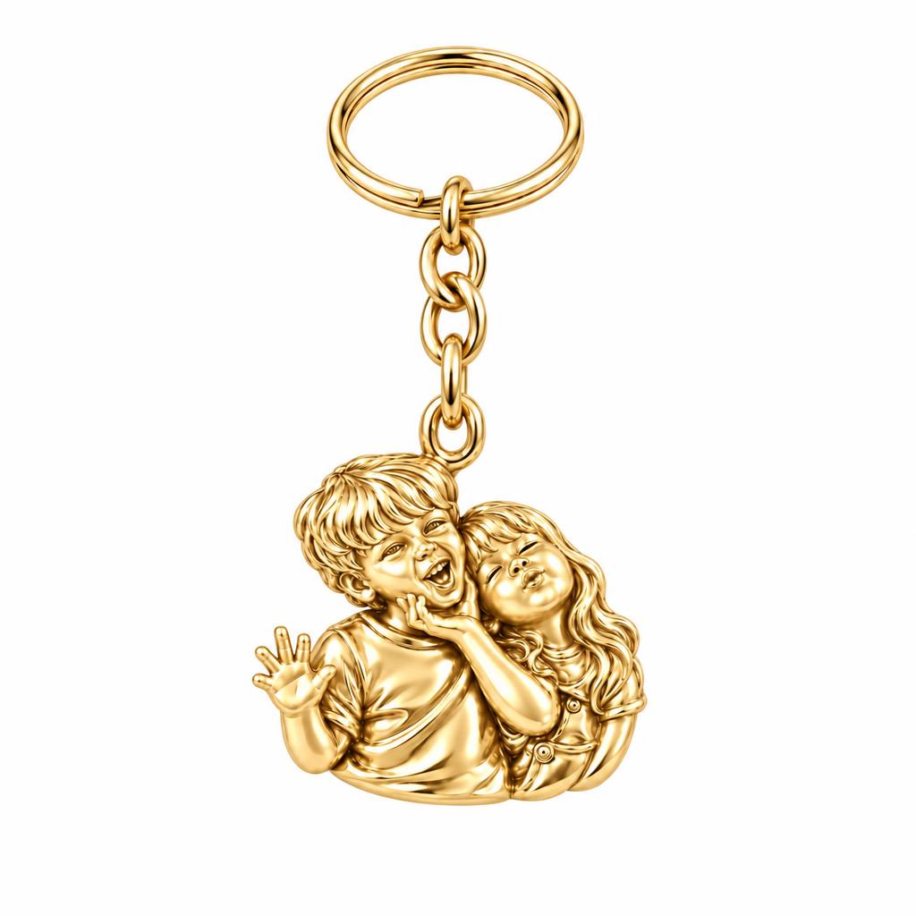 Laughter and Love Siblings Charm Keychain – 18K gold, front view