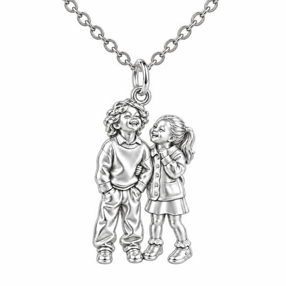 Laughter and Love Siblings Charm Necklace Set – silver, front view