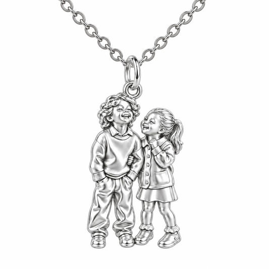 Laughter and Love Siblings Charm Necklace Set – silver, front view