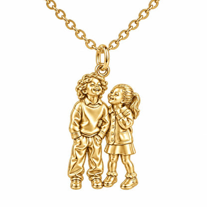 Laughter and Love Siblings Charm Necklace Set – 18K gold, front view