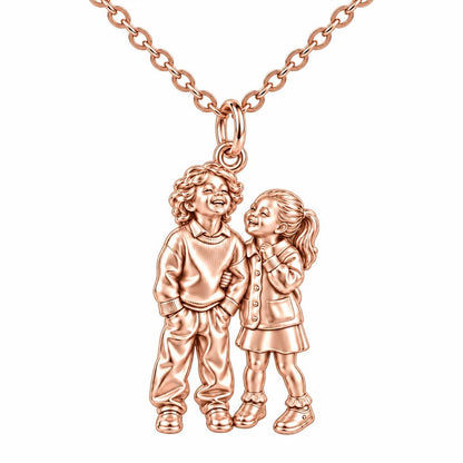 Laughter and Love Siblings Charm Necklace Set – rose gold, front view