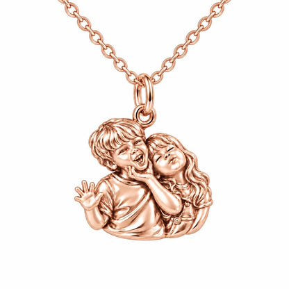 Laughter and Love Siblings Charm Necklace Set – rose gold, front view