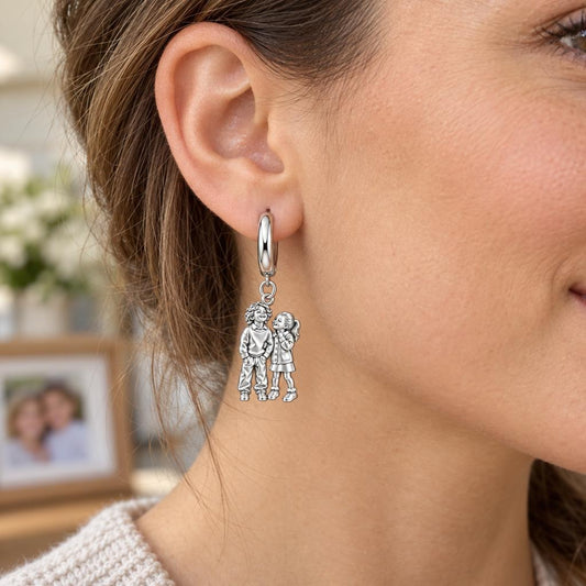 Laughter and Love Siblings Huggie Charm Earrings – worn / in use