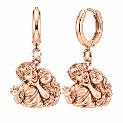 Laughter and Love Siblings Huggie Charm Earrings – rose gold, front view