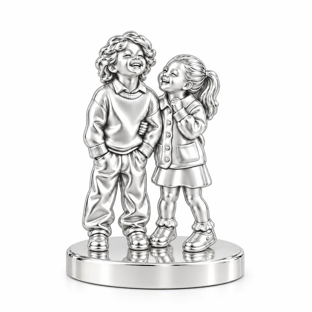 Laughter and Love Siblings Keepsake Plaque – silver, front view
