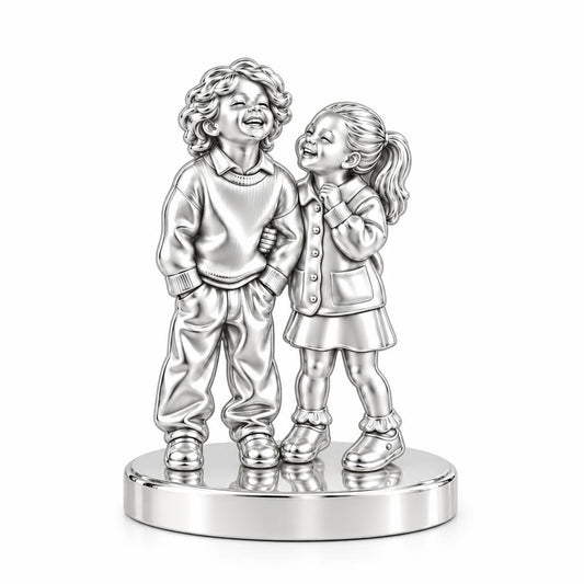 Laughter and Love Siblings Keepsake Plaque – silver, front view