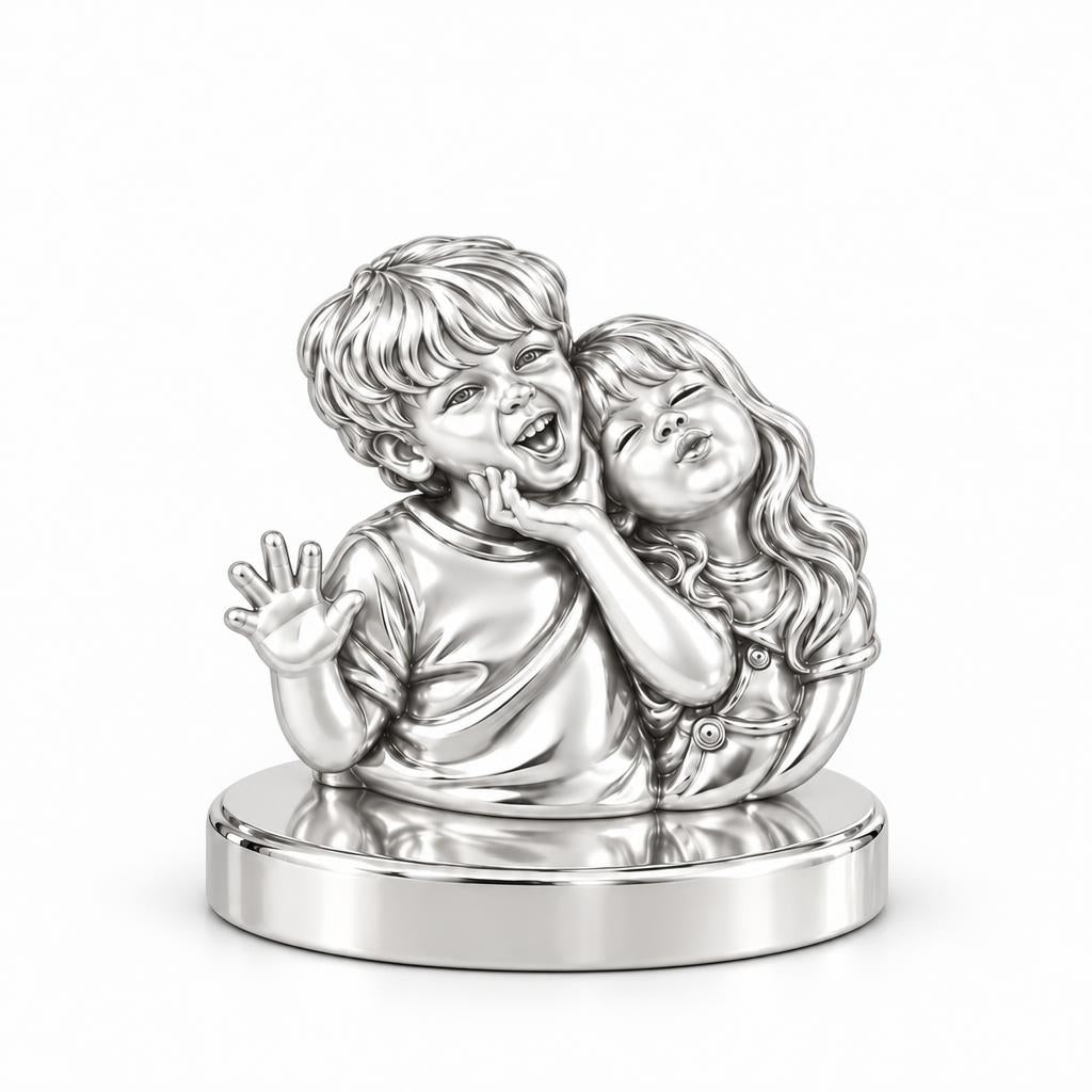 Laughter and Love Siblings Keepsake Plaque – silver, front view