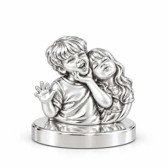 Laughter and Love Siblings Keepsake Plaque – silver, front view