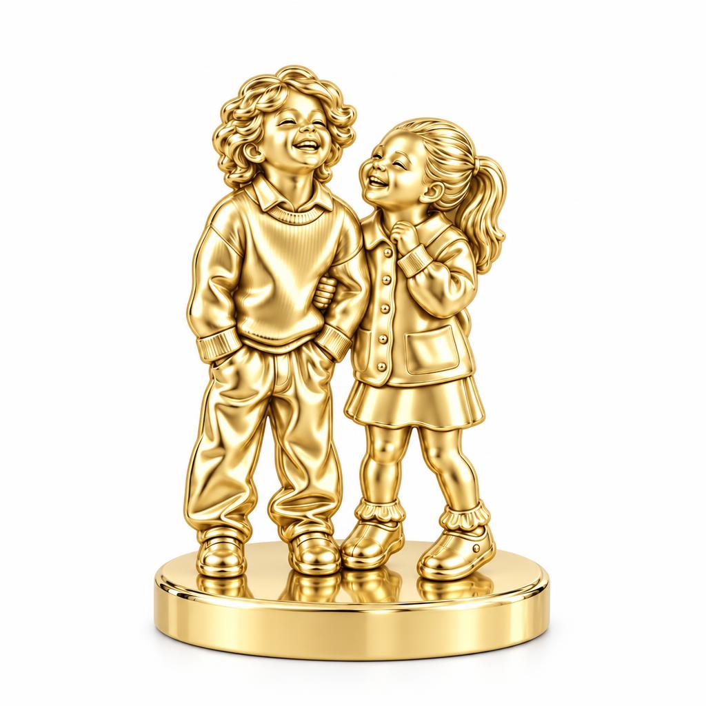 Laughter and Love Siblings Keepsake Plaque – 18K gold, front view