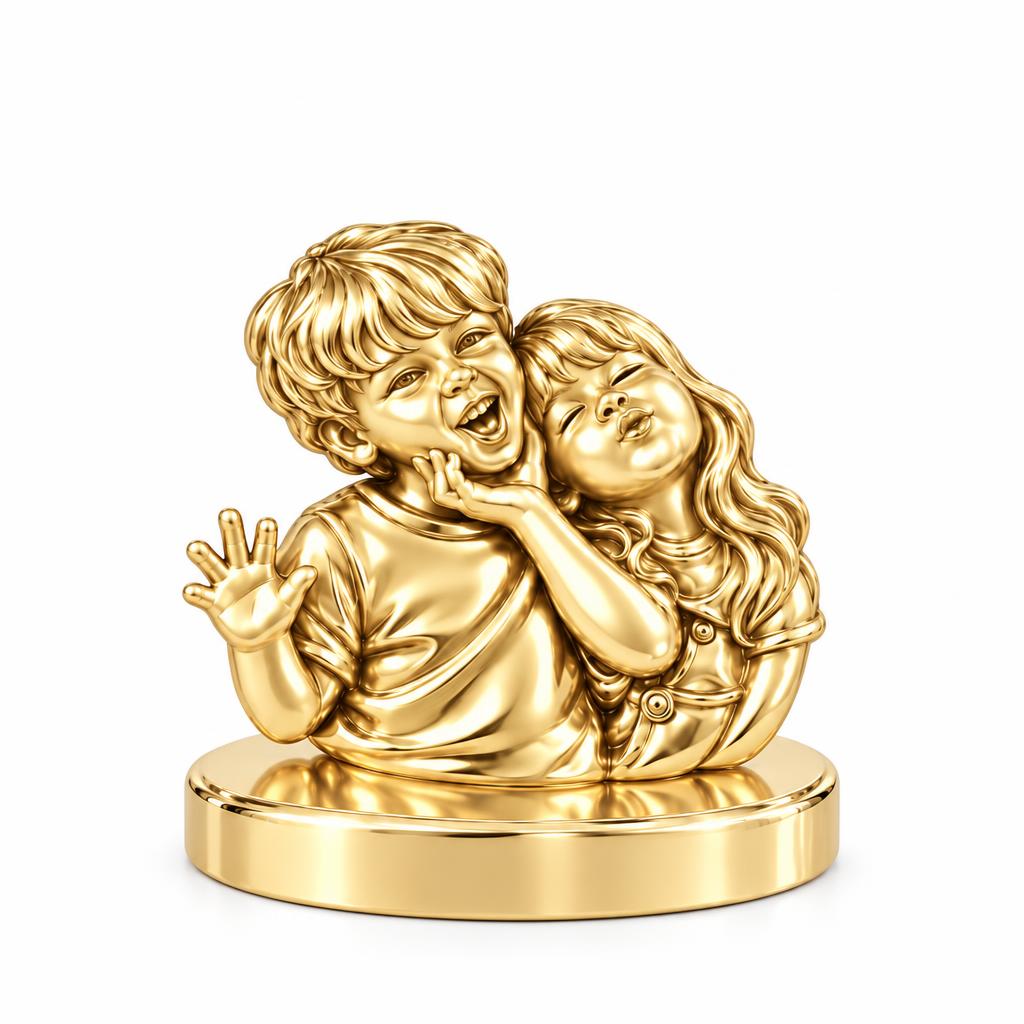 Laughter and Love Siblings Keepsake Plaque – 18K gold, front view