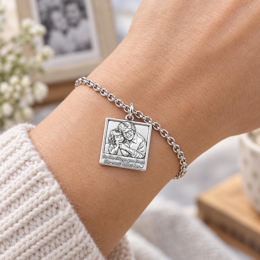 Legacy Portrait Frame Charm Bracelet Set – worn / in use