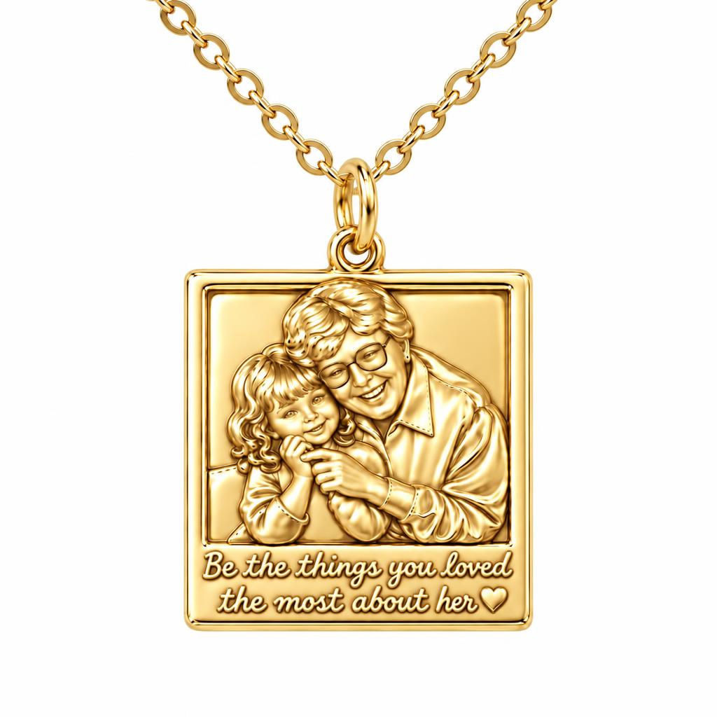 Legacy Portrait Frame Charm Necklace Set – 18K gold, front view