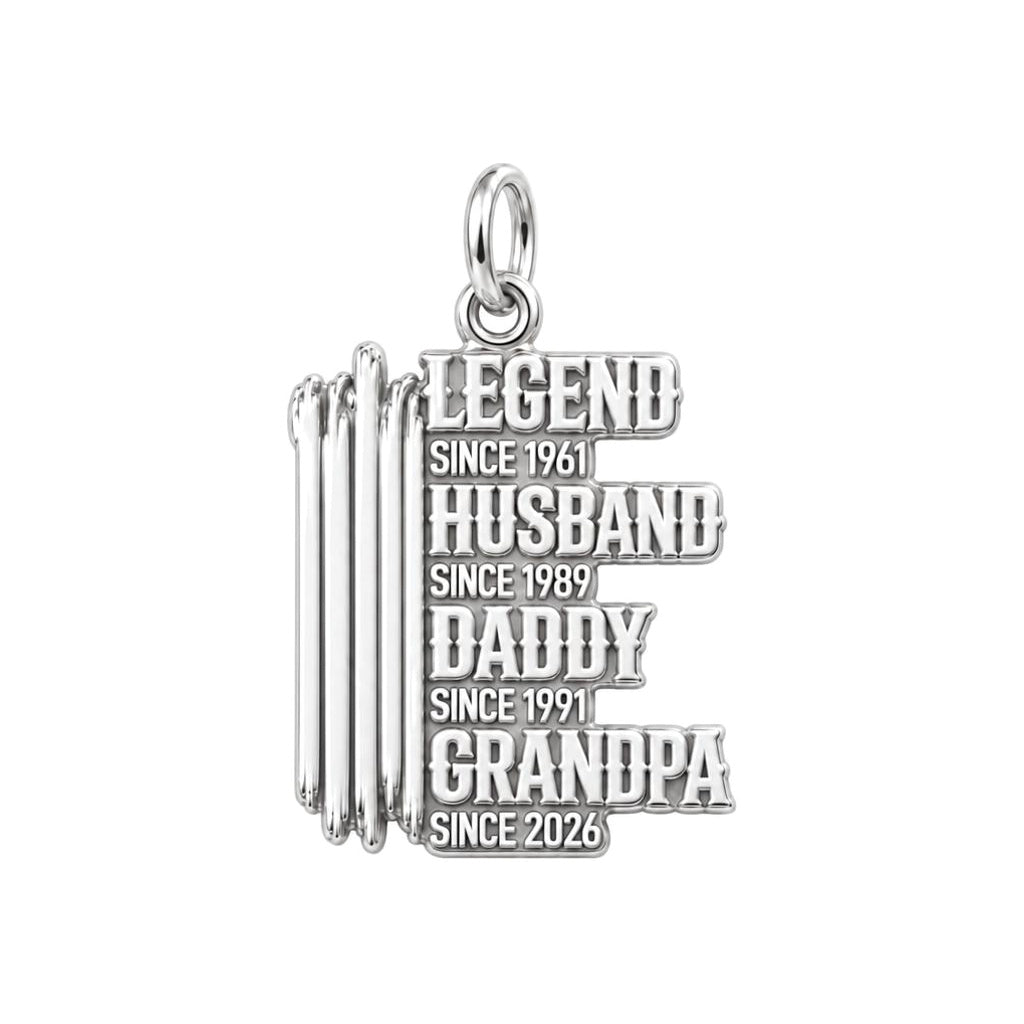 Legacy Timeline Charm Bracelet – Personalized Grandpa Gift – silver plated 3 cm charm, front view