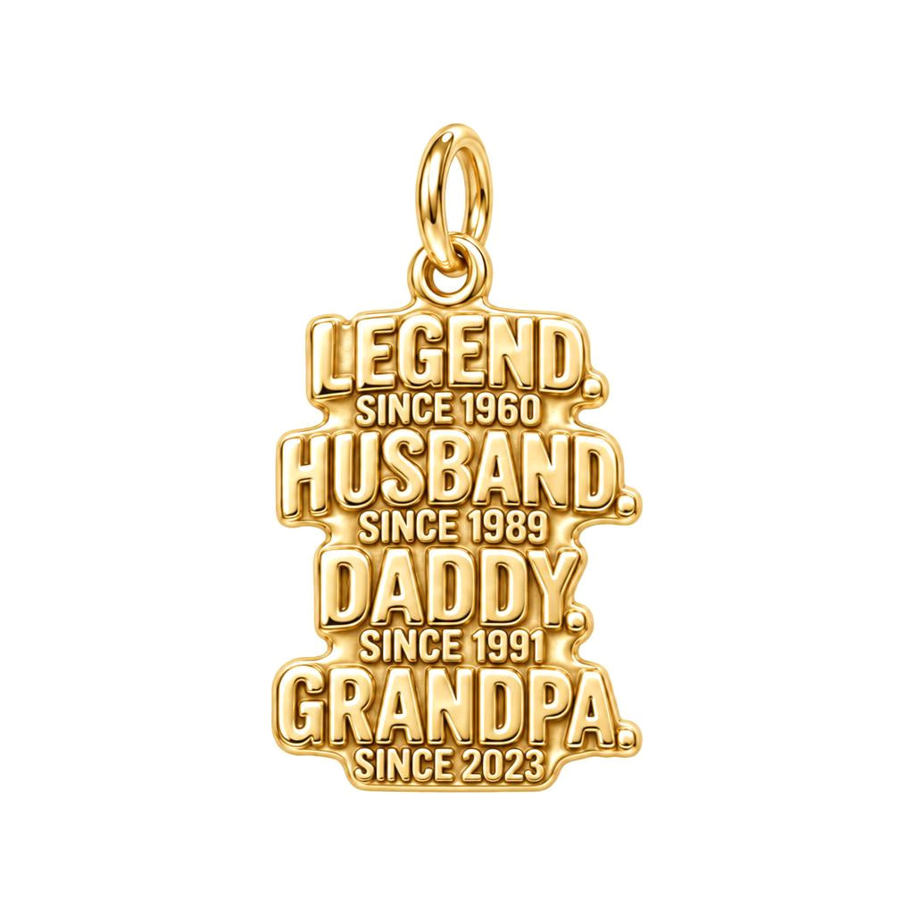 Legend Husband Daddy Grandpa Charm Bracelet – Personalized Grandpa – 18K gold plated 3 cm charm, front view