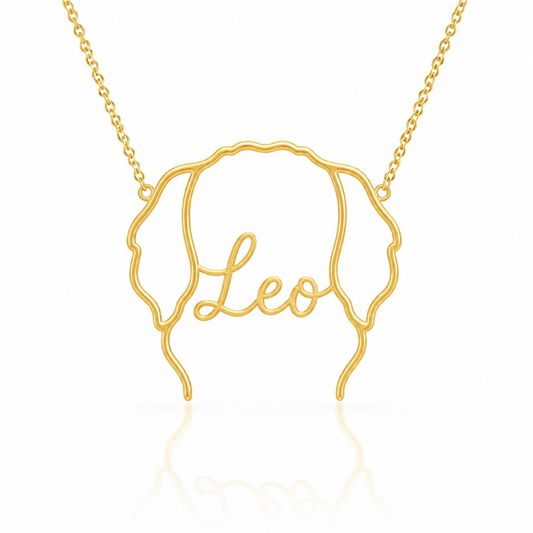 Leonberger Whisper of Paws - Personalized Outline Your Pet's Face and Name Necklace