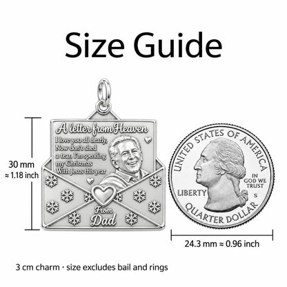 Letter From Heaven Charm Bracelet – Personalized Memorial Gift – size guide, 3 cm charm next to a quarter