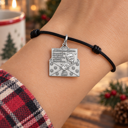 Letter From Heaven Charm Bracelet – Personalized Memorial Gift – worn on the wrist on a black cord bracelet