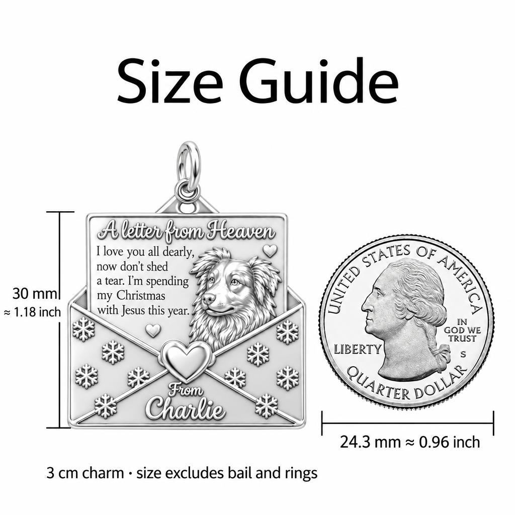 Letter From Heaven Charm Bracelet – Personalized Pet Gift – size guide, 3 cm charm next to a quarter