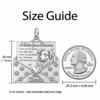 Letter From Heaven Charm Bracelet – Personalized Pet Gift – size guide, 3 cm charm next to a quarter