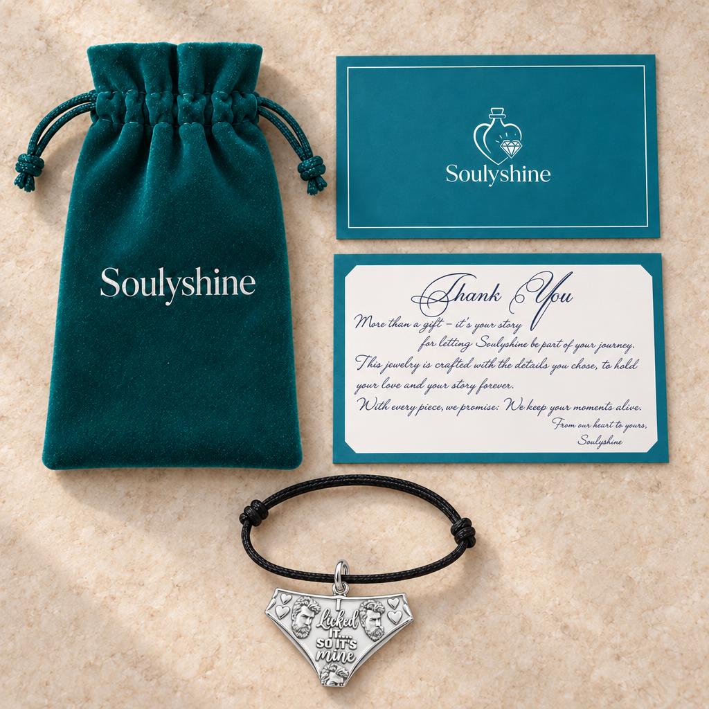 Licked It Bikini Briefs Charm Bracelet – Personalized Couple Gift – Soulyshine velvet pouch and gift card