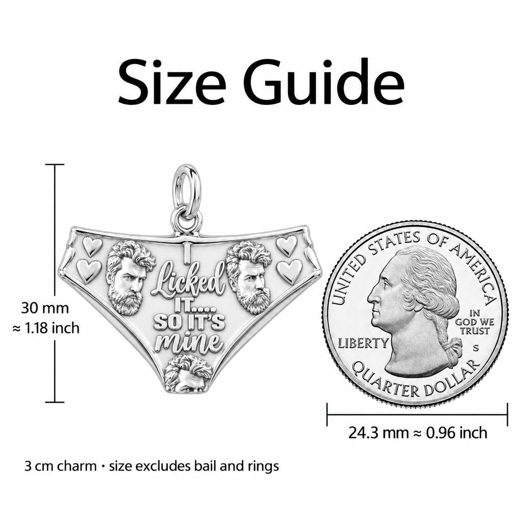 Licked It Bikini Briefs Charm Bracelet – Personalized Couple Gift – size guide, 3 cm charm next to a quarter