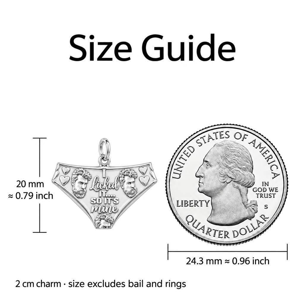 Licked It Bikini Briefs Charm Bracelet Set – size guide, 13 mm charm next to a quarter