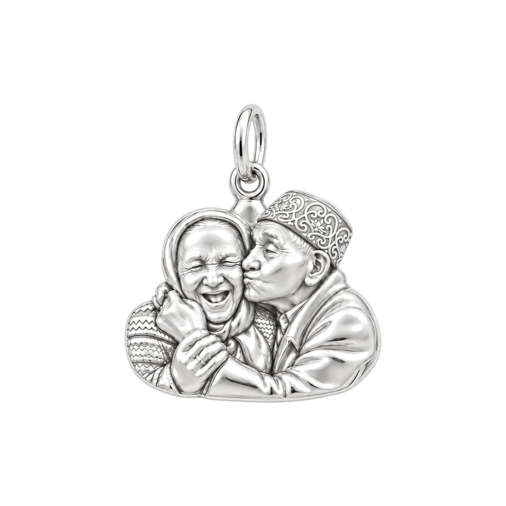 Lifelong Devotion Portrait Charm Bracelet – Personalized Couple Gift – silver charm, front view