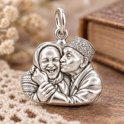 Lifelong Devotion Portrait Charm Bracelet – Personalized Couple Gift – macro detail of the charm