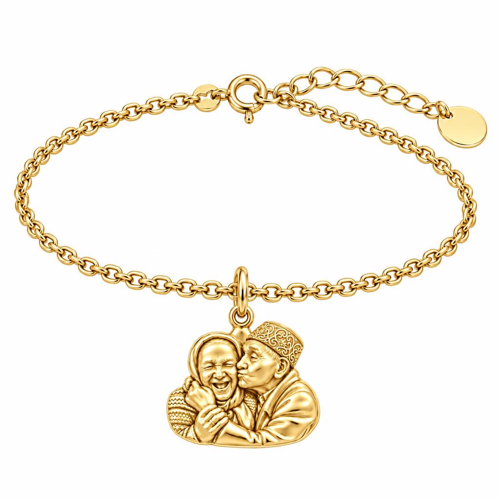Lifelong Devotion Portrait Charm Bracelet Set – 18K gold, front view