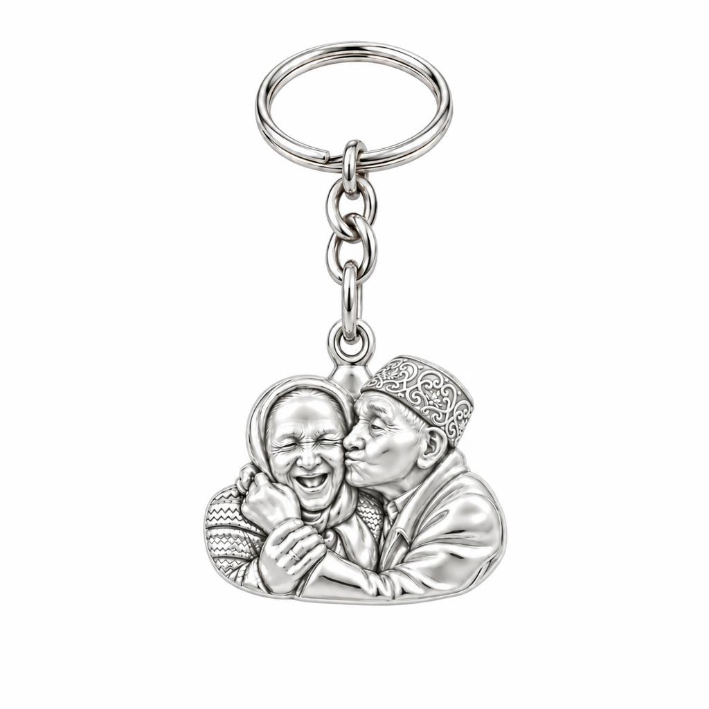 Lifelong Devotion Portrait Charm Keychain – silver, front view