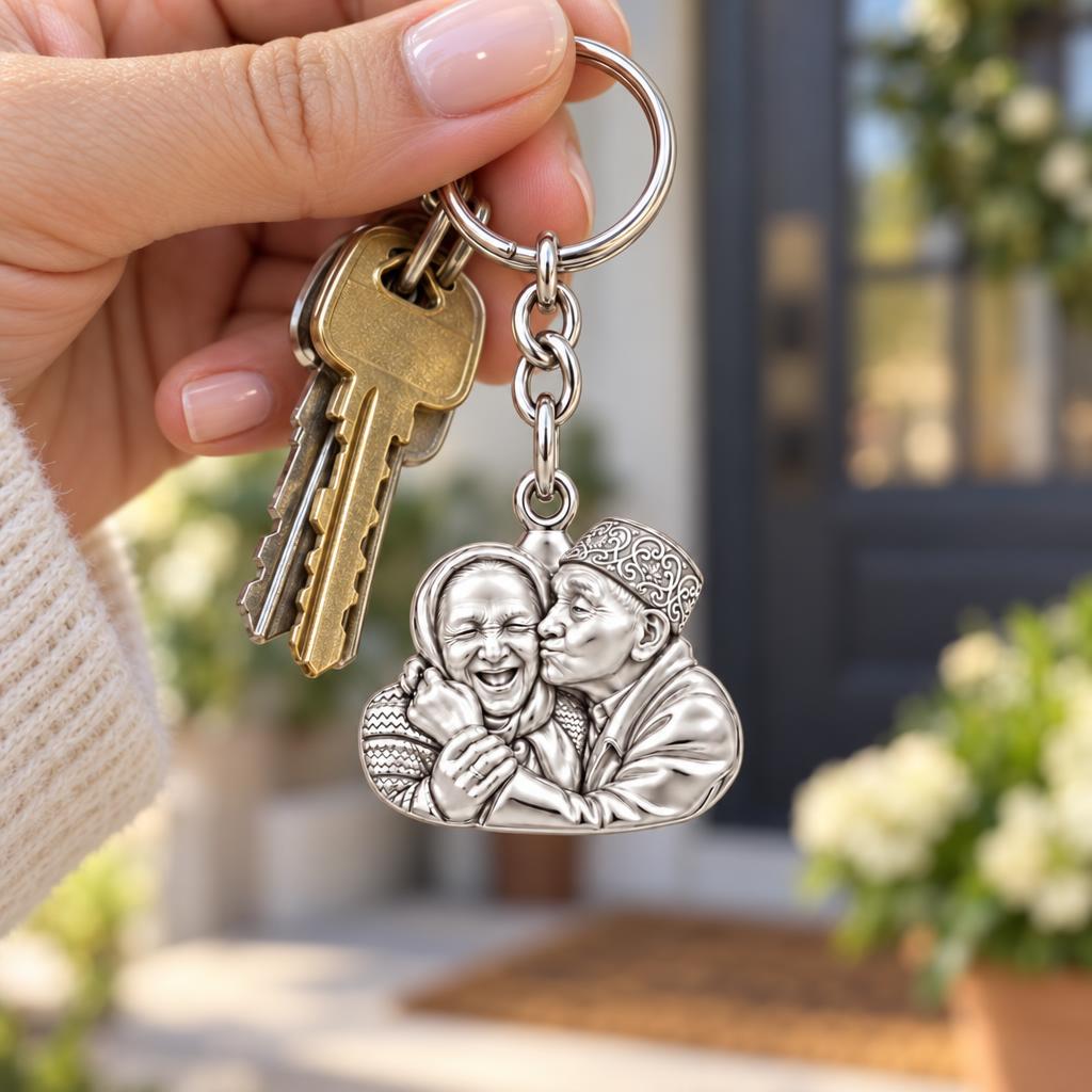 Lifelong Devotion Portrait Charm Keychain – worn / in use