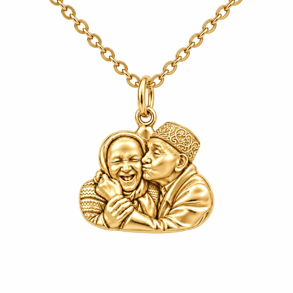 Lifelong Devotion Portrait Charm Necklace Set – 18K gold, front view