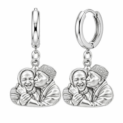 Lifelong Devotion Portrait Huggie Charm Earrings – silver, front view