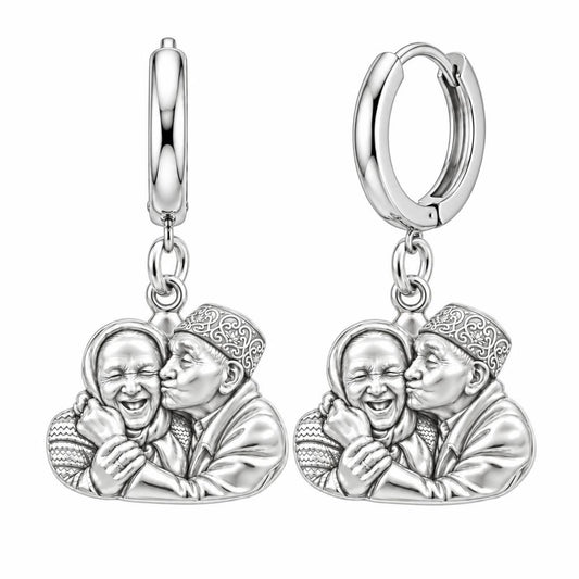 Lifelong Devotion Portrait Huggie Charm Earrings – silver, front view