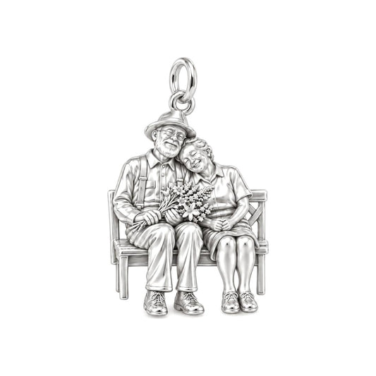Lifetime Love Park Bench Charm Bracelet – Personalized Couple Gift – silver charm, front view